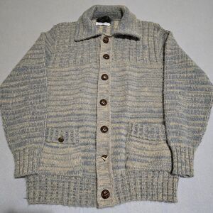 Vintage Van Heusen Men's Button Up Cardigan Knit Sweater Gray Brown Size Medium
